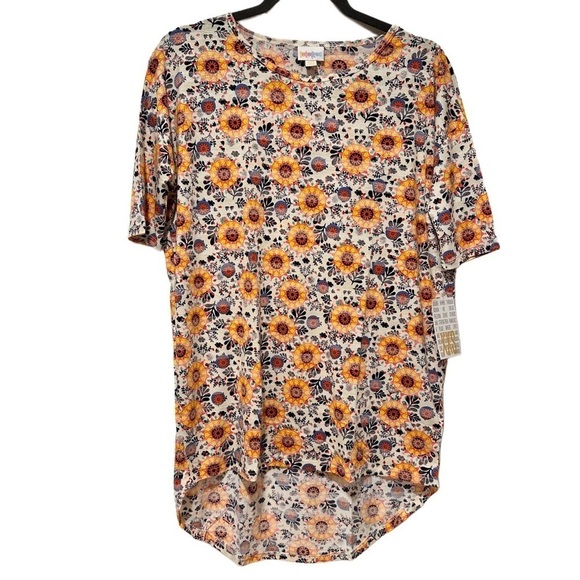 LulaRoe Irma Tunic Short Sleeve Sunflower Floral Yellow Red Blurred XXS-XS 00-0 - Picture 4 of 15